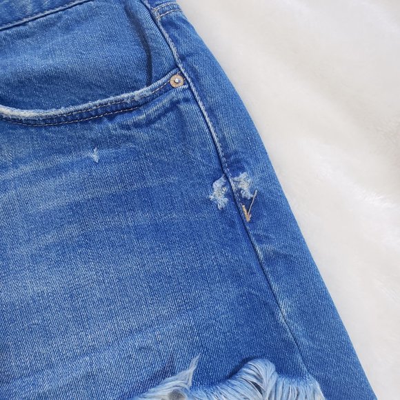 ZARA TRAFALUC High Rise Button Fly Frayed Denim Short SZ 8 - Picture 11 of 16